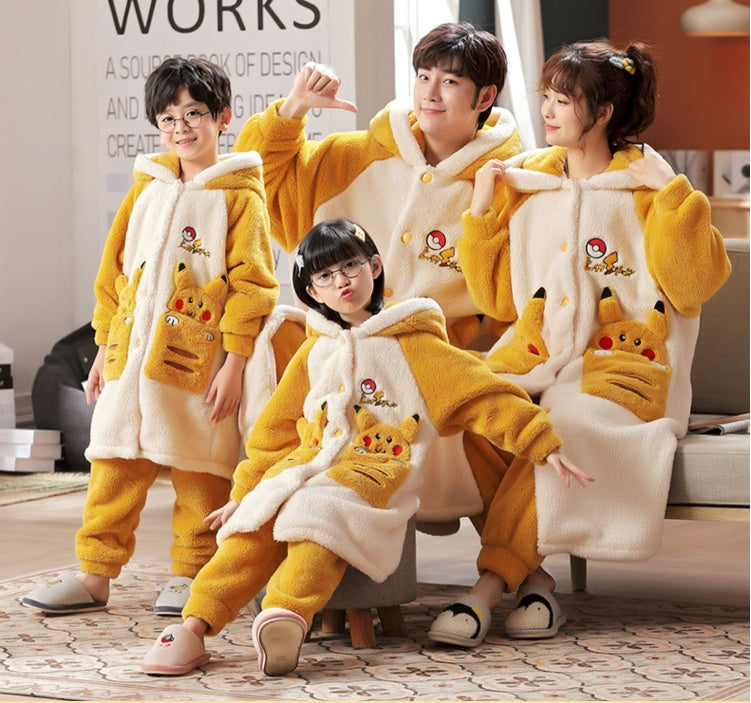 Autumn And Winter Parent-child Coral Velvet Pajamas Family Of Three Children Large Size Thickened Robe Nightgown