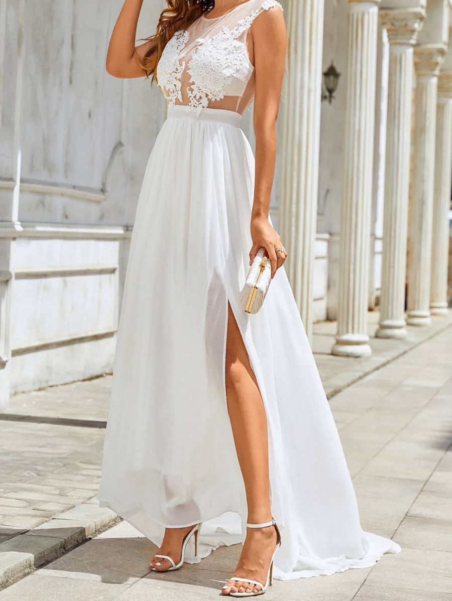 Krispfy.com - Chiffon Lace Trailing Wedding Large Swing Dress