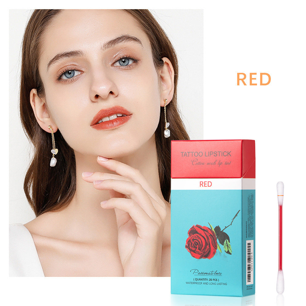20 Pcs Set Cotton Swab Lipsticks For Outdoor Portable Lipsticks Cosmetics Waterproof Case Lasting Long Cigarette Liquid Lipstick - Krispfy.com