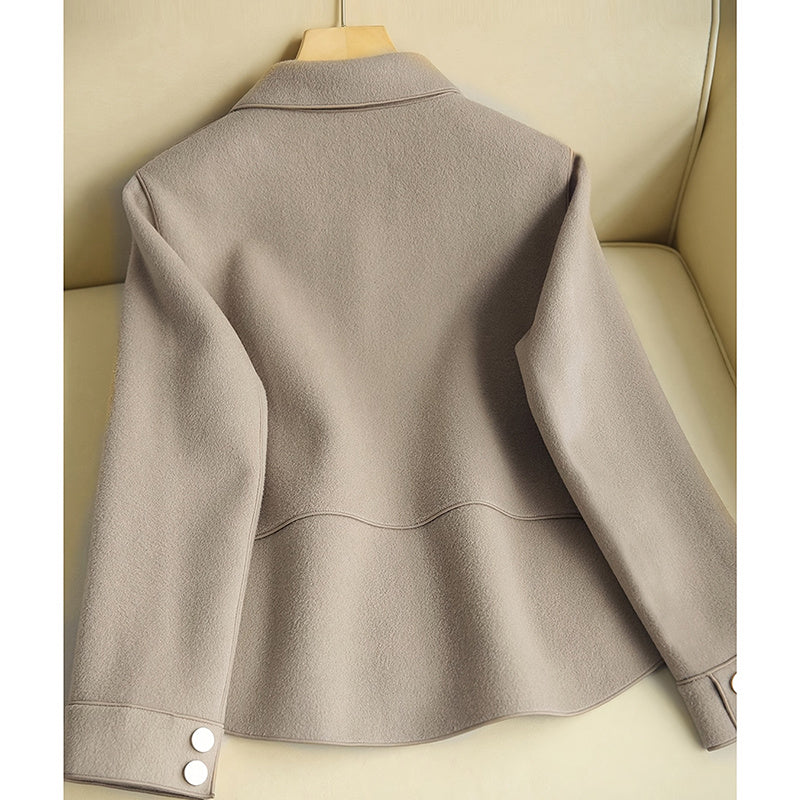 Women's Lightweight Autumn Short Coat - Single Breasted Turn Down Collar Long Sleeve Casual Outwear Jacket