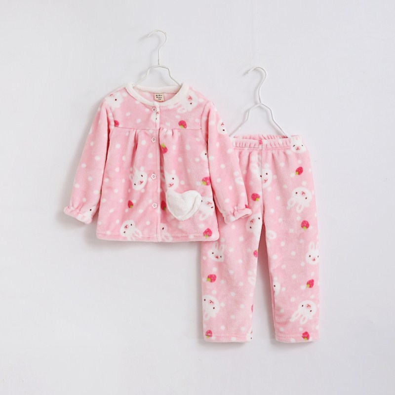 Flannel thickening girls' flannel autumn children's pajamas