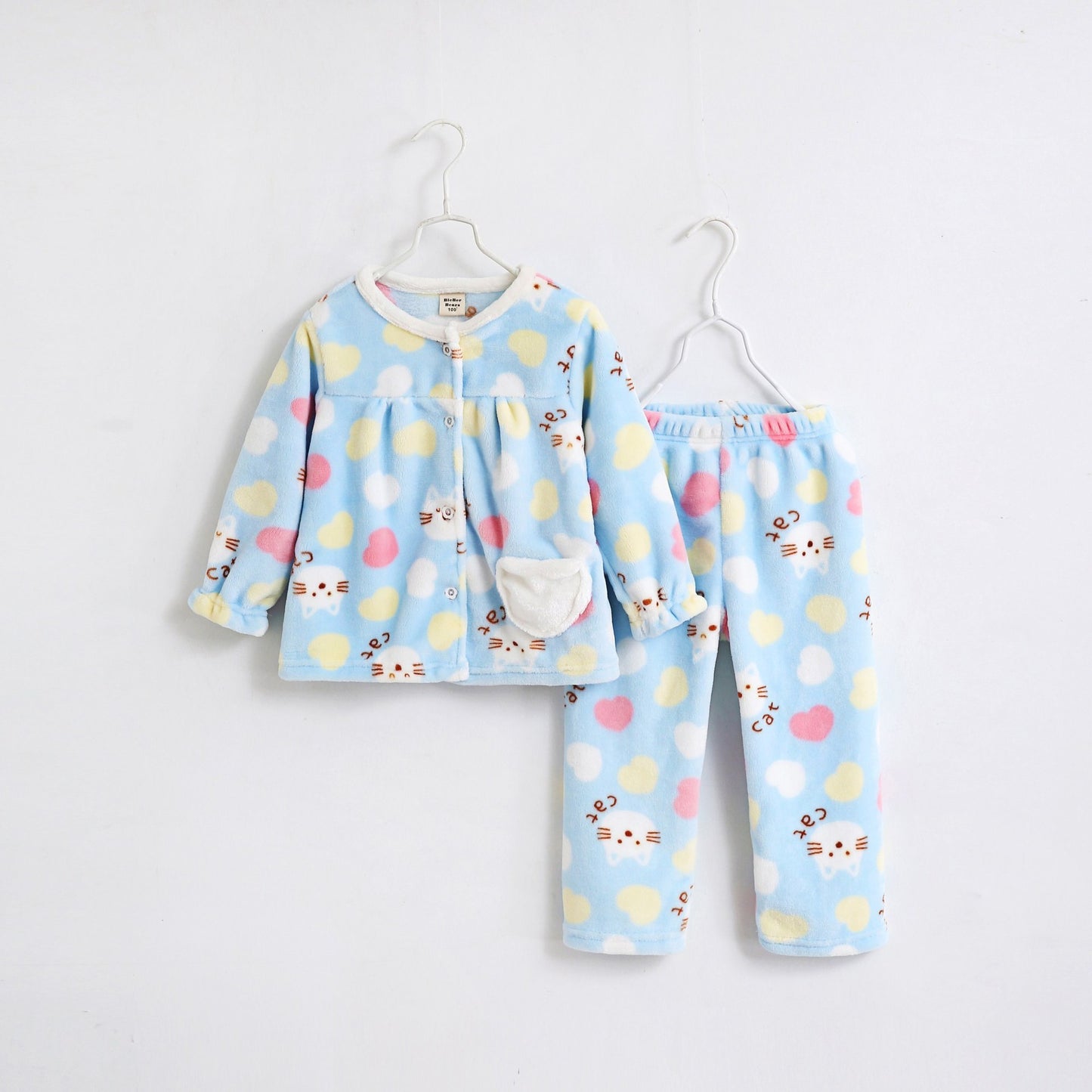 Flannel thickening girls' flannel autumn children's pajamas
