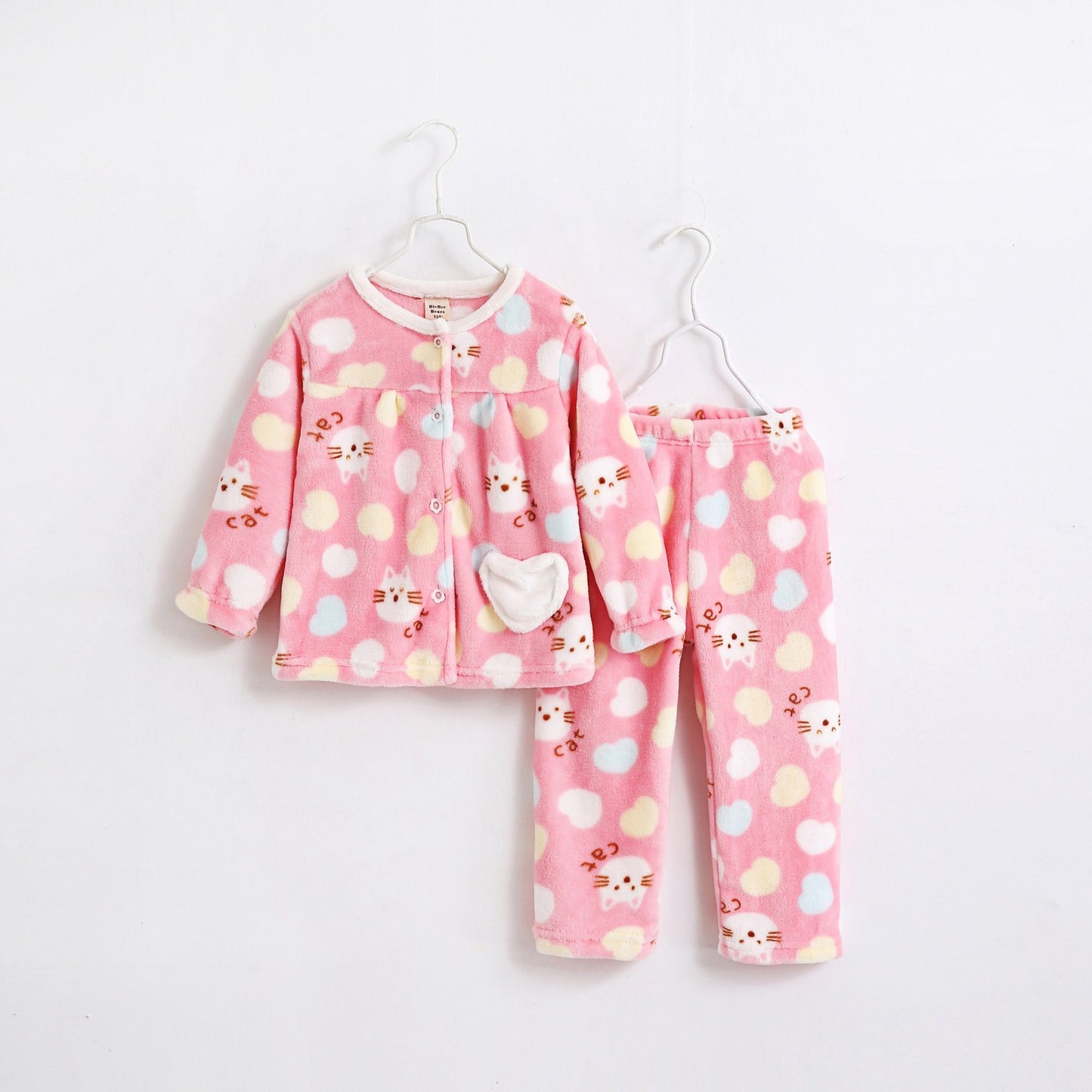 Flannel thickening girls' flannel autumn children's pajamas