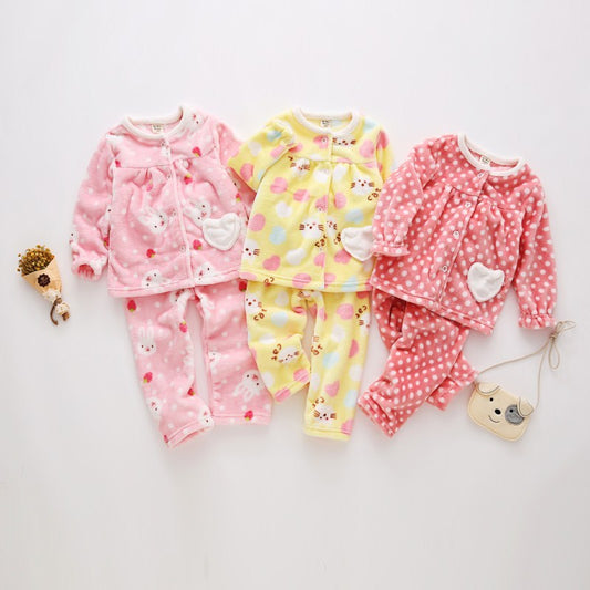Flannel thickening girls' flannel autumn children's pajamas