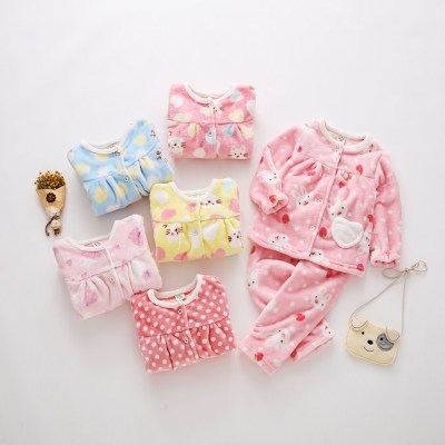Flannel thickening girls' flannel autumn children's pajamas