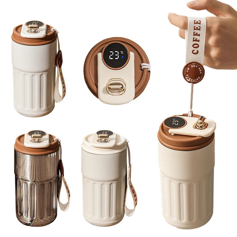 Krispfy Online Solutions Smart Digital Thermal Bottle Portable Coffee Mug Stainless Steel Water Bottle In-Car Insulated Cup Keep Cold Vacuum Flasks 450ml