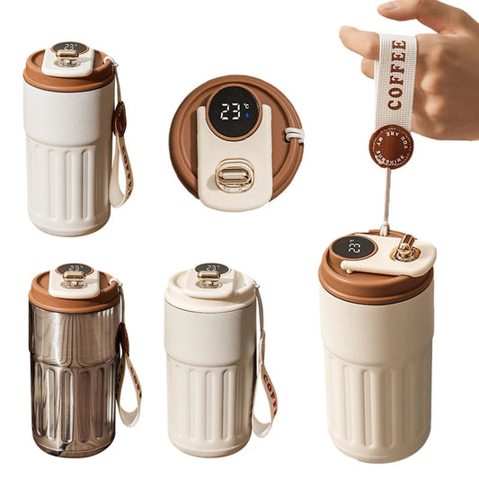 Krispfy Online Solutions Smart Digital Thermal Bottle Portable Coffee Mug Stainless Steel Water Bottle In-Car Insulated Cup Keep Cold Vacuum Flasks 450ml