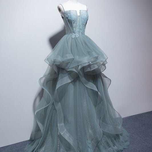 Krispfy.com Grey Green Suspender Bra Evening Dress For Women