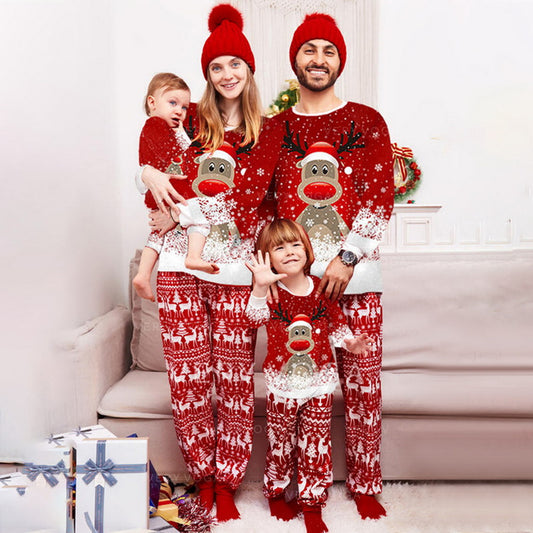 Christmas Print Long Sleeve Casual Parent-child Set