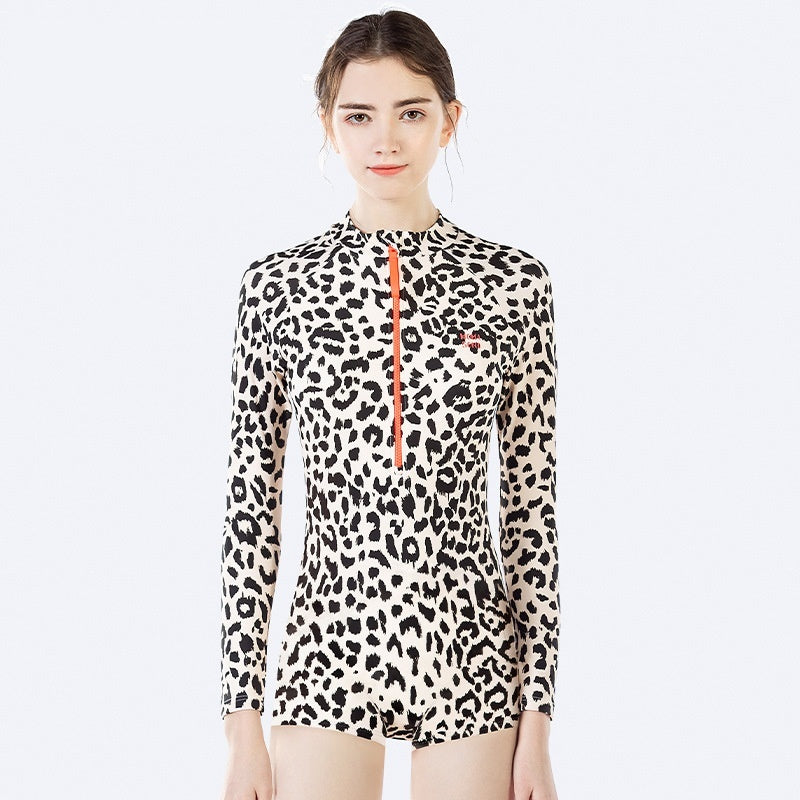 Leopard Print Long Sleeve Parent-child Swimwear