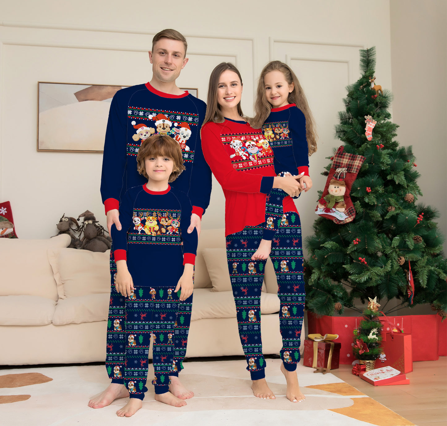 Printed Christmas Parent Child Suit Holiday Lovely Home Dress Pajamas