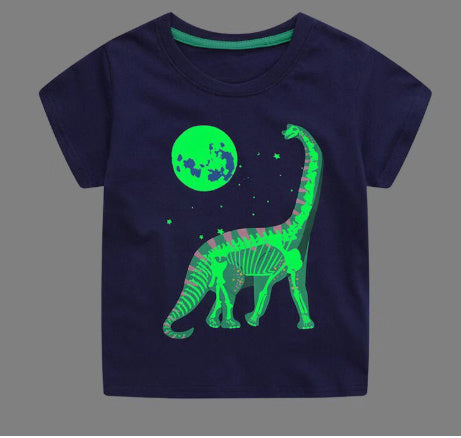 Children's Luminous Shark Pattern Short-sleeved T-shirt