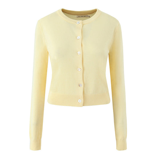 Women's Retro European American Style Multi-color Round Neck Long Sleeve Knitted Cardigan