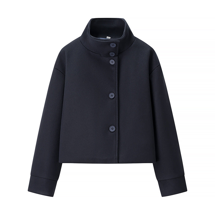 Commuter's All-matching Stand Collar Breasted Woolen Coat