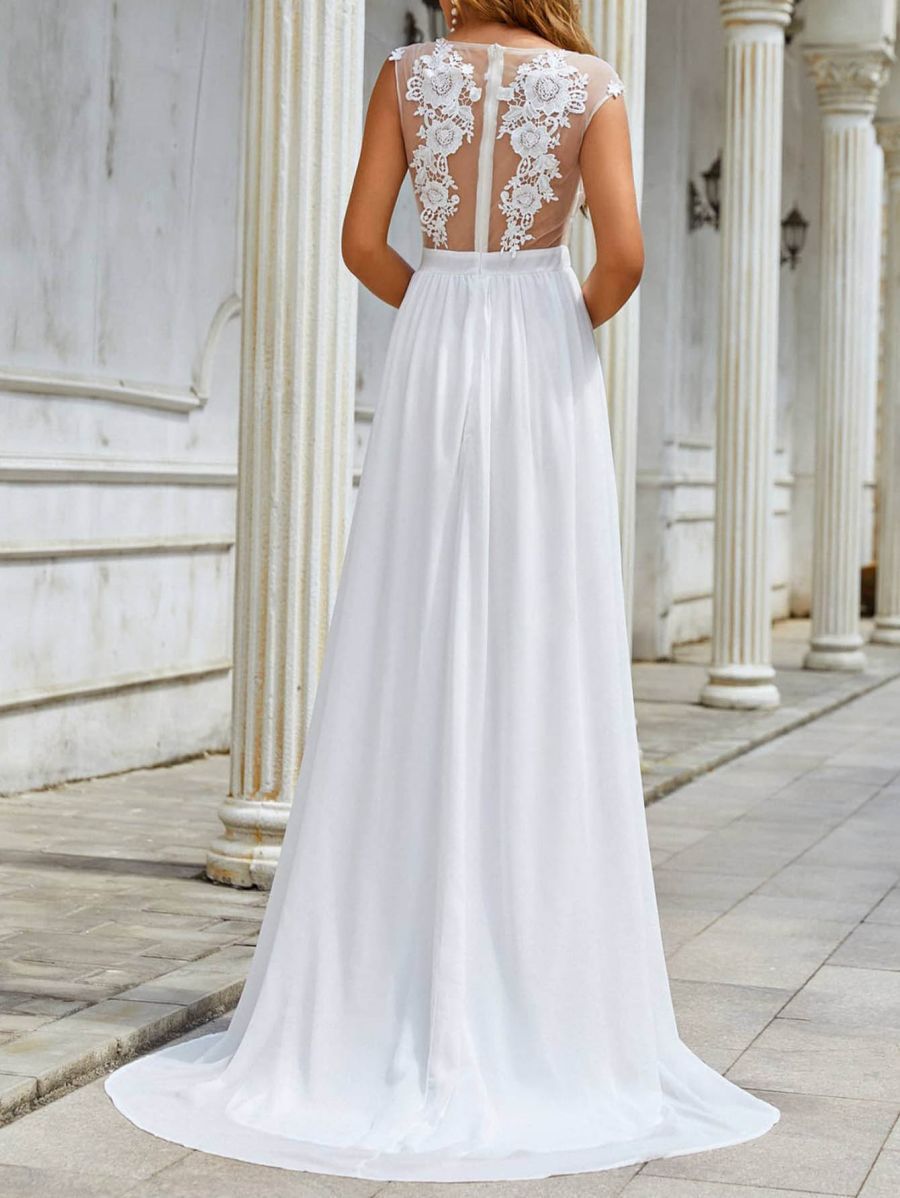 Krispfy.com - Chiffon Lace Trailing Wedding Large Swing Dress