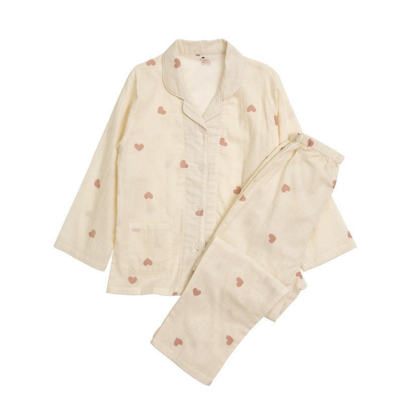 Spring And Summer All Cotton Gauze Cute Cartoon Long Sleeved Pajama Set For Boys And Girls