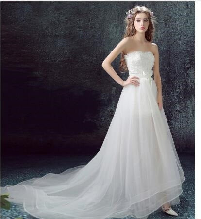 Krispfy.com Sexy Detachable Skirt Mermaid Tulle Lace Appliques Short Wedding Dress New Wedding Dresses