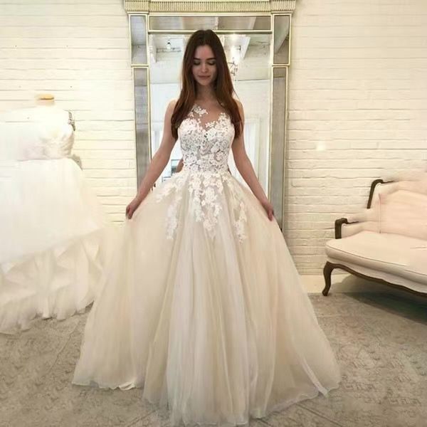 Krispfy.com - Women Wedding Dress Sleevless Flowers Lace Dress