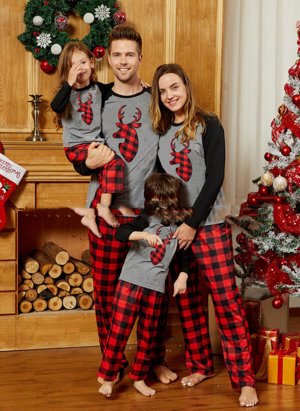 Hot Sale Green Plaid Parent-child Raglan Sleeve Home Wear