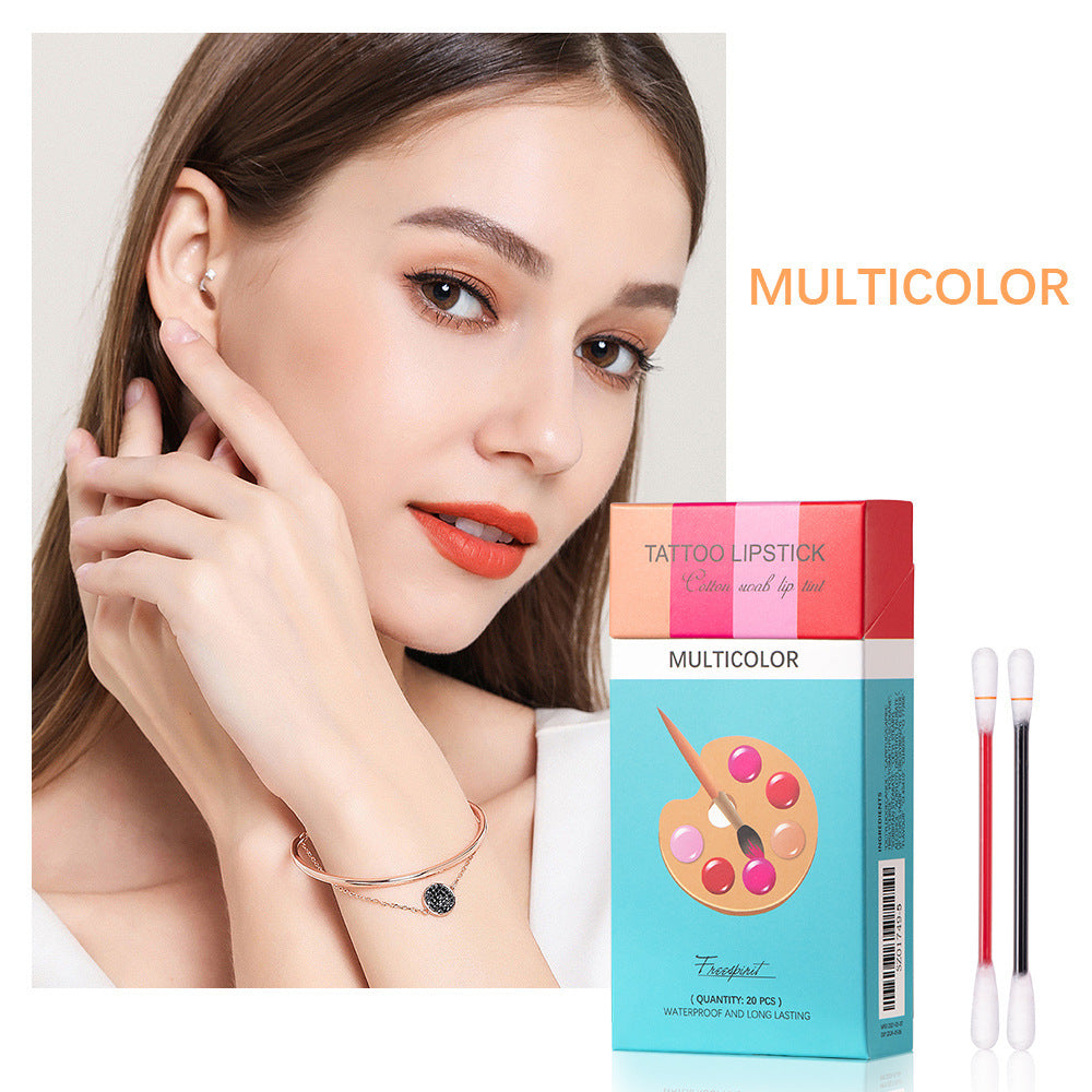 20 Pcs Set Cotton Swab Lipsticks For Outdoor Portable Lipsticks Cosmetics Waterproof Case Lasting Long Cigarette Liquid Lipstick - Krispfy.com