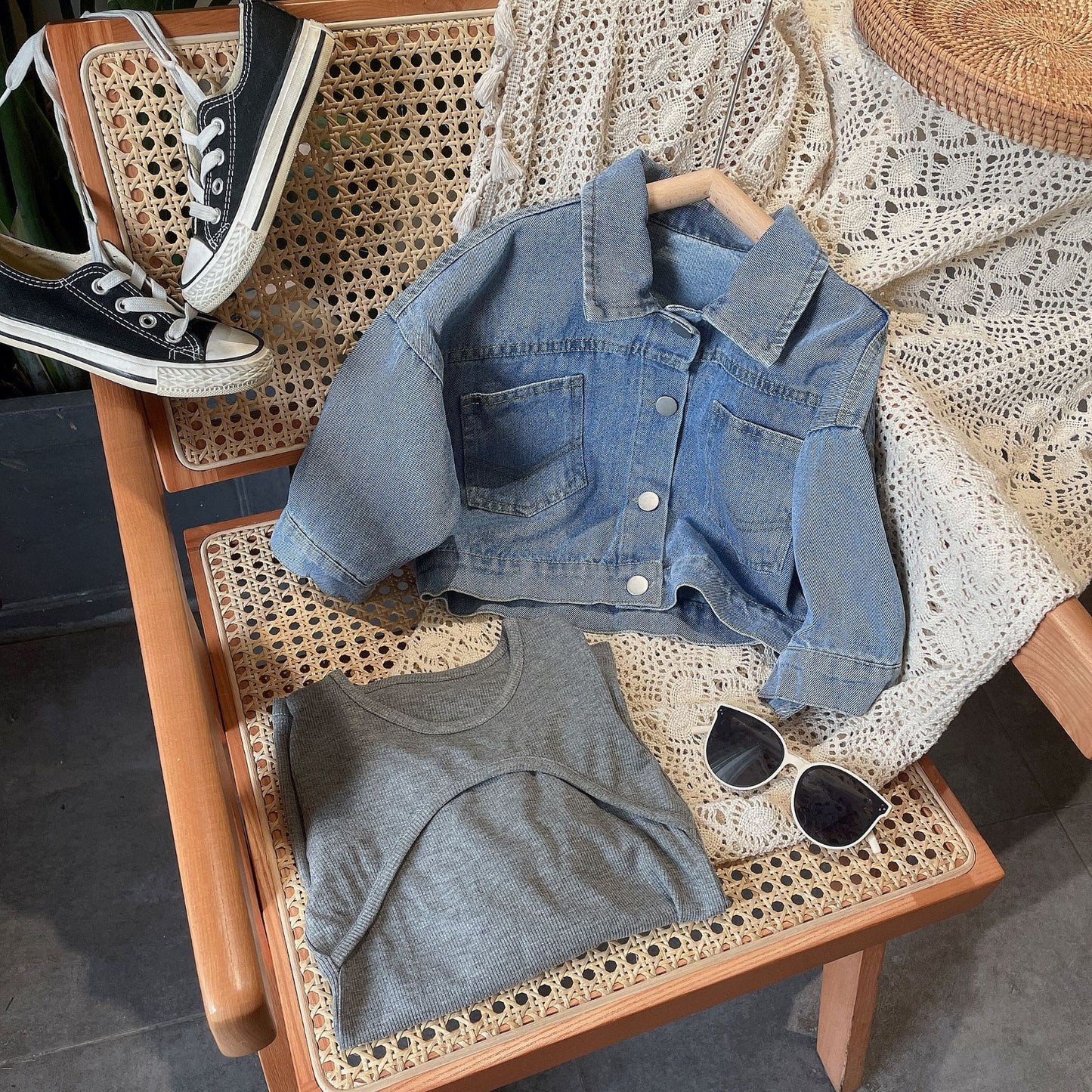 Casual Denim Jacket Stretch Knitted Skirt Suit