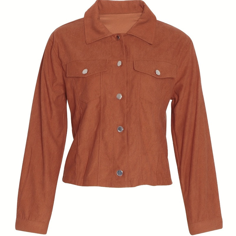 Women's Corduroy Long Sleeve Jacket - Casual Button-Up Coat With Flap Pockets, Fall & Spring Fashion Outerwear