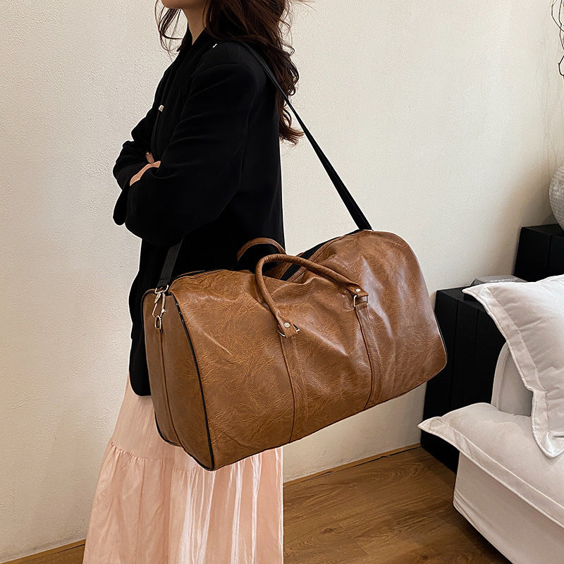 New Simple PU Texture Travel Bag Fashion Solid Color Luggage Travel Shoulder Handbag