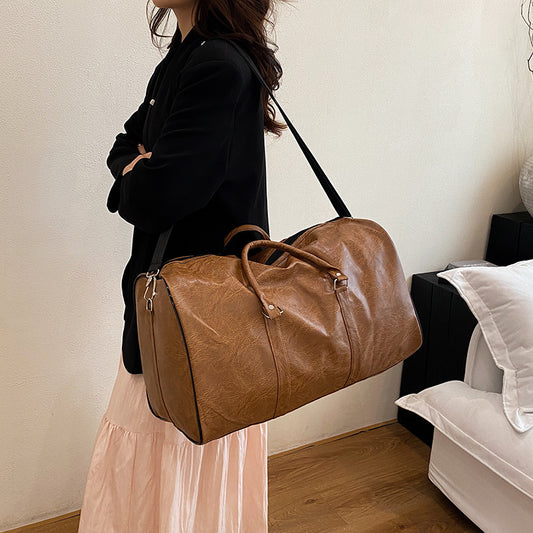 New Simple PU Texture Travel Bag Fashion Solid Color Luggage Travel Shoulder Handbag