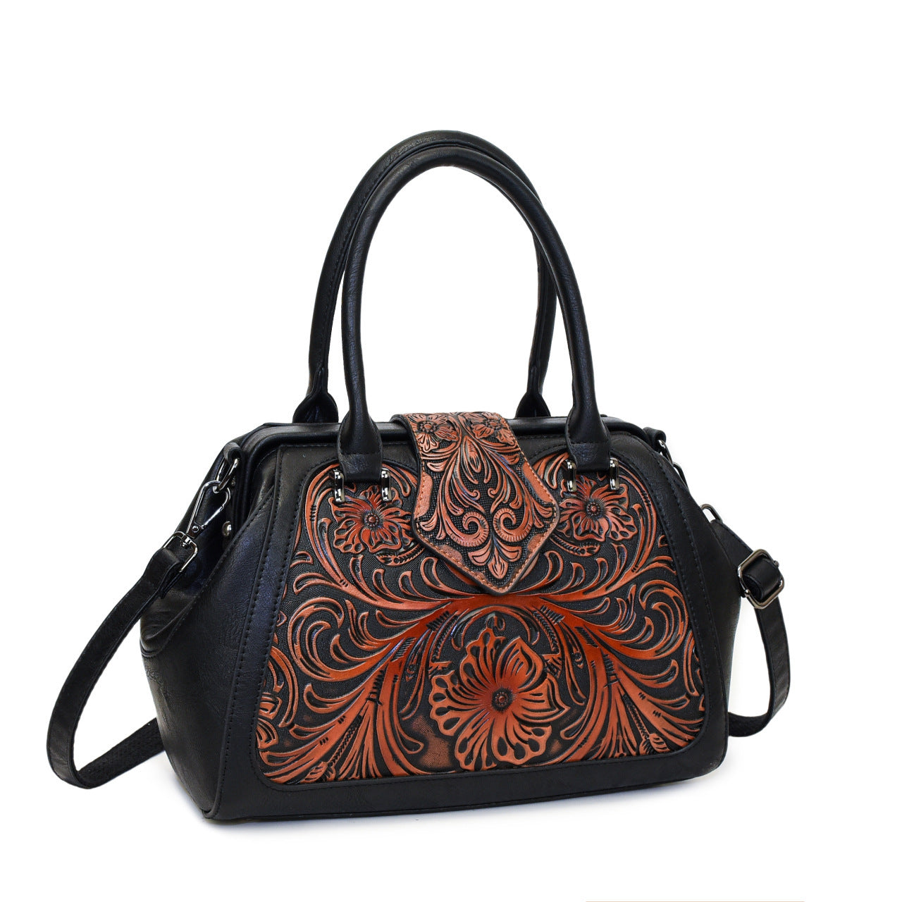 Handmade Carved One-shoulder Women's Leather Bag
