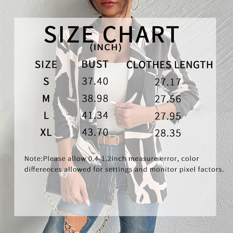 Women's Abstract Print Blazer Button Front Lapel Long Sleeve Office Blazer Elegant Work Jacket For Women