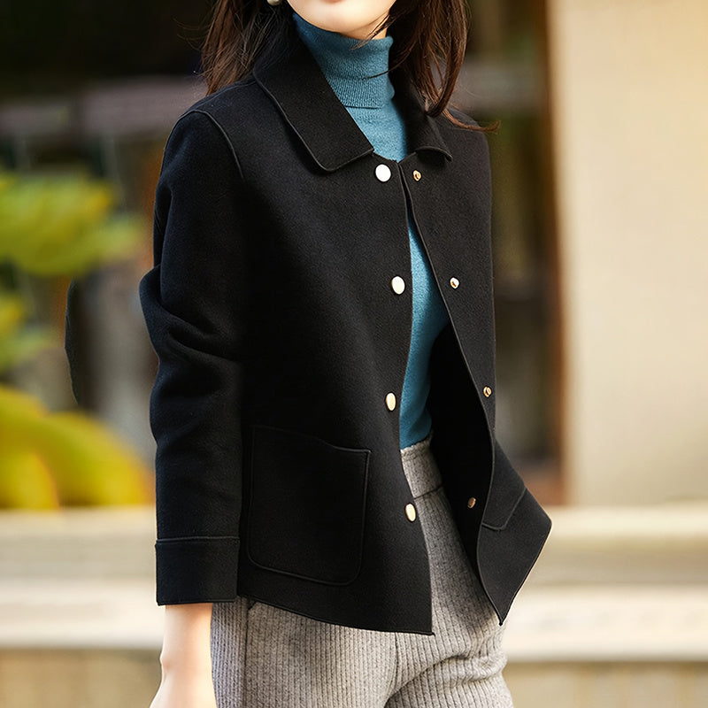 Women's Lightweight Autumn Short Coat - Single Breasted Turn Down Collar Long Sleeve Casual Outwear Jacket