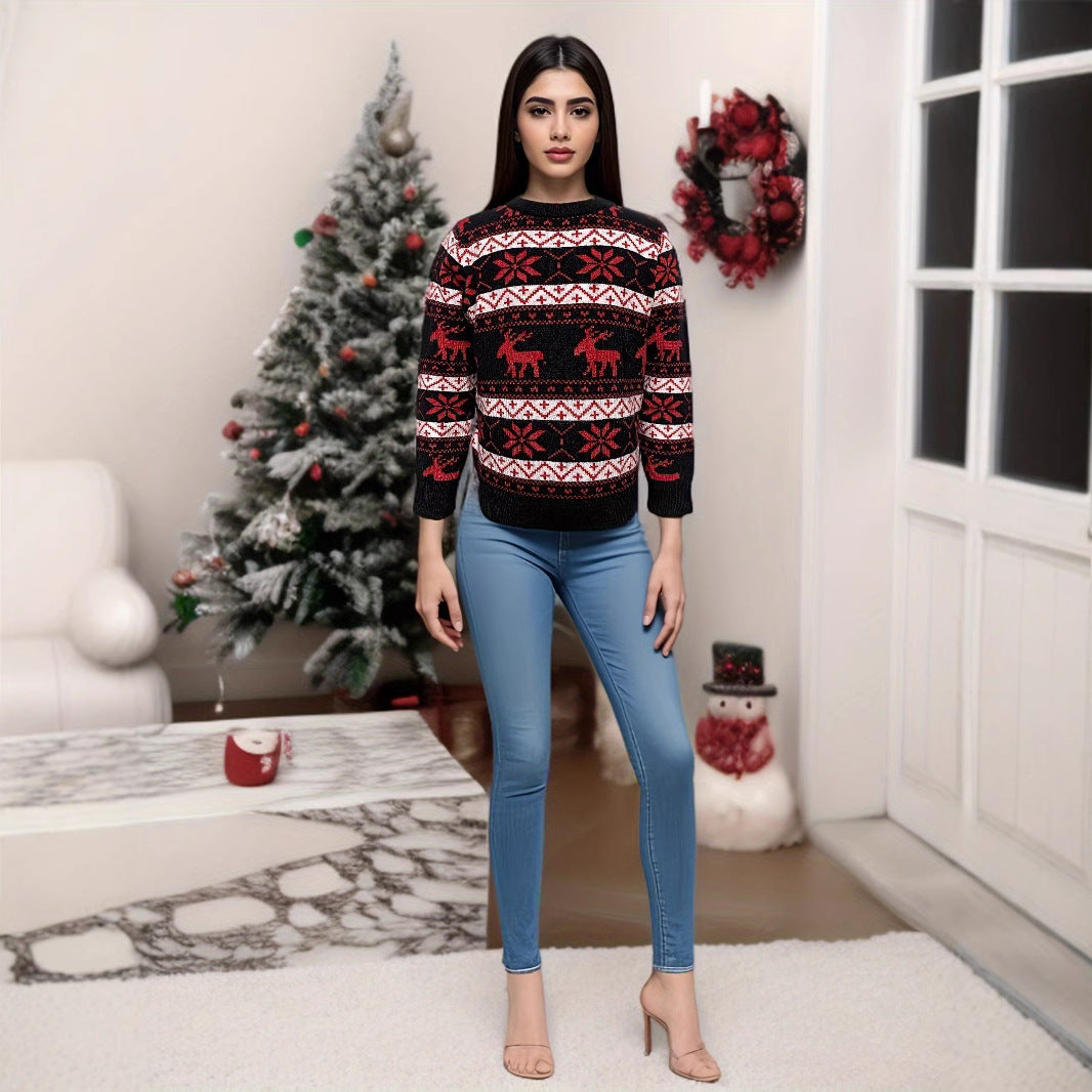 Women's Christmas Round Neck Loose Long Sleeves Sweater