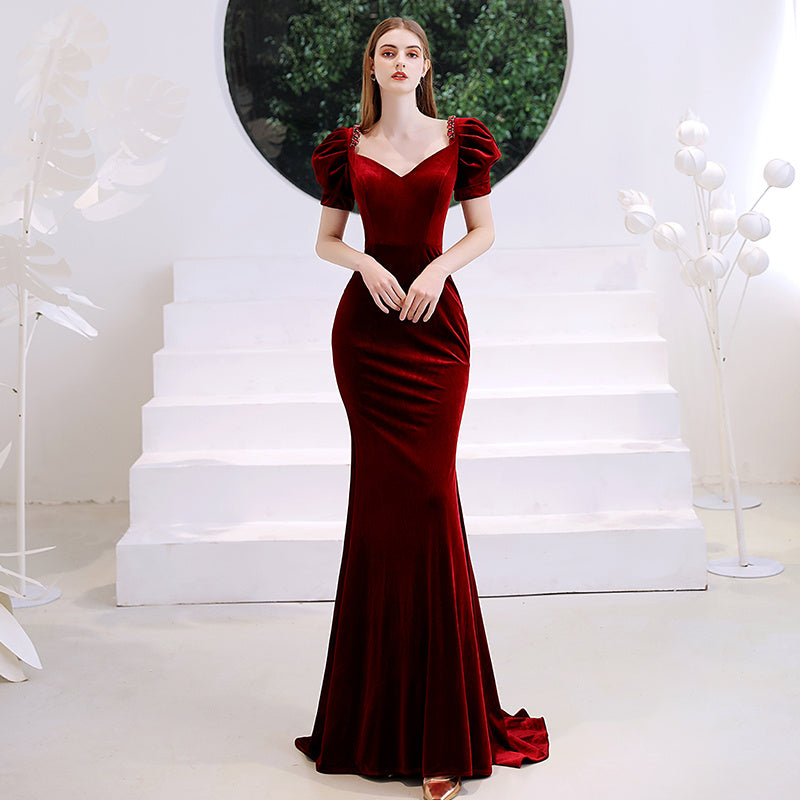 Krispfy.com Wine Red Fishtail Evening Dress Woman