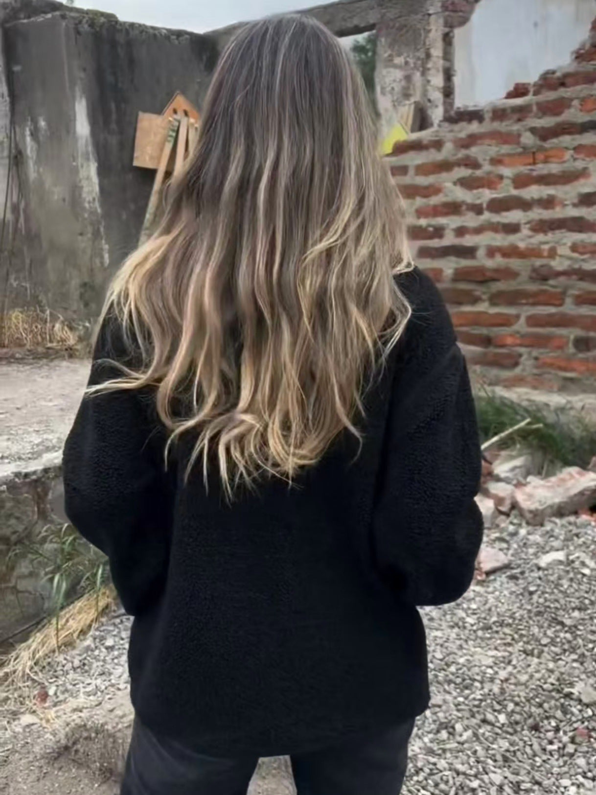 Button Furry Coat Lapel Button Loose And Warm Fleece Shirt