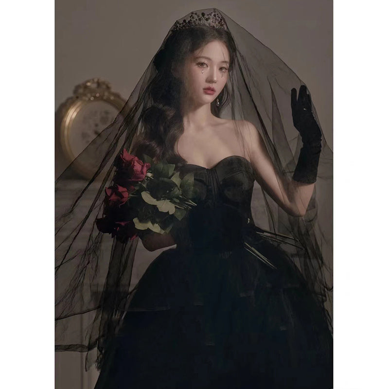 Krispfy.com Black Evening Dress Can Wear Birthday Host Light Luxury Niche Wipe Chest Long