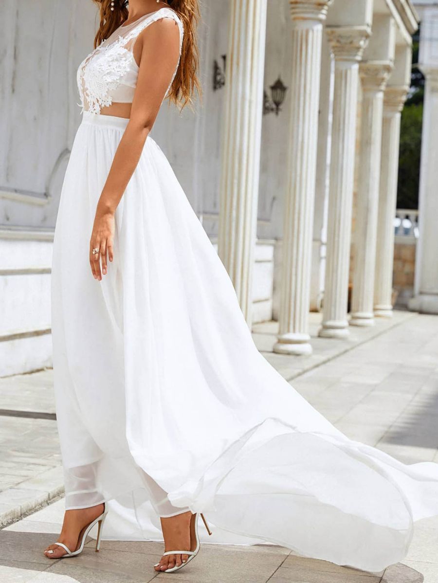Krispfy.com - Chiffon Lace Trailing Wedding Large Swing Dress