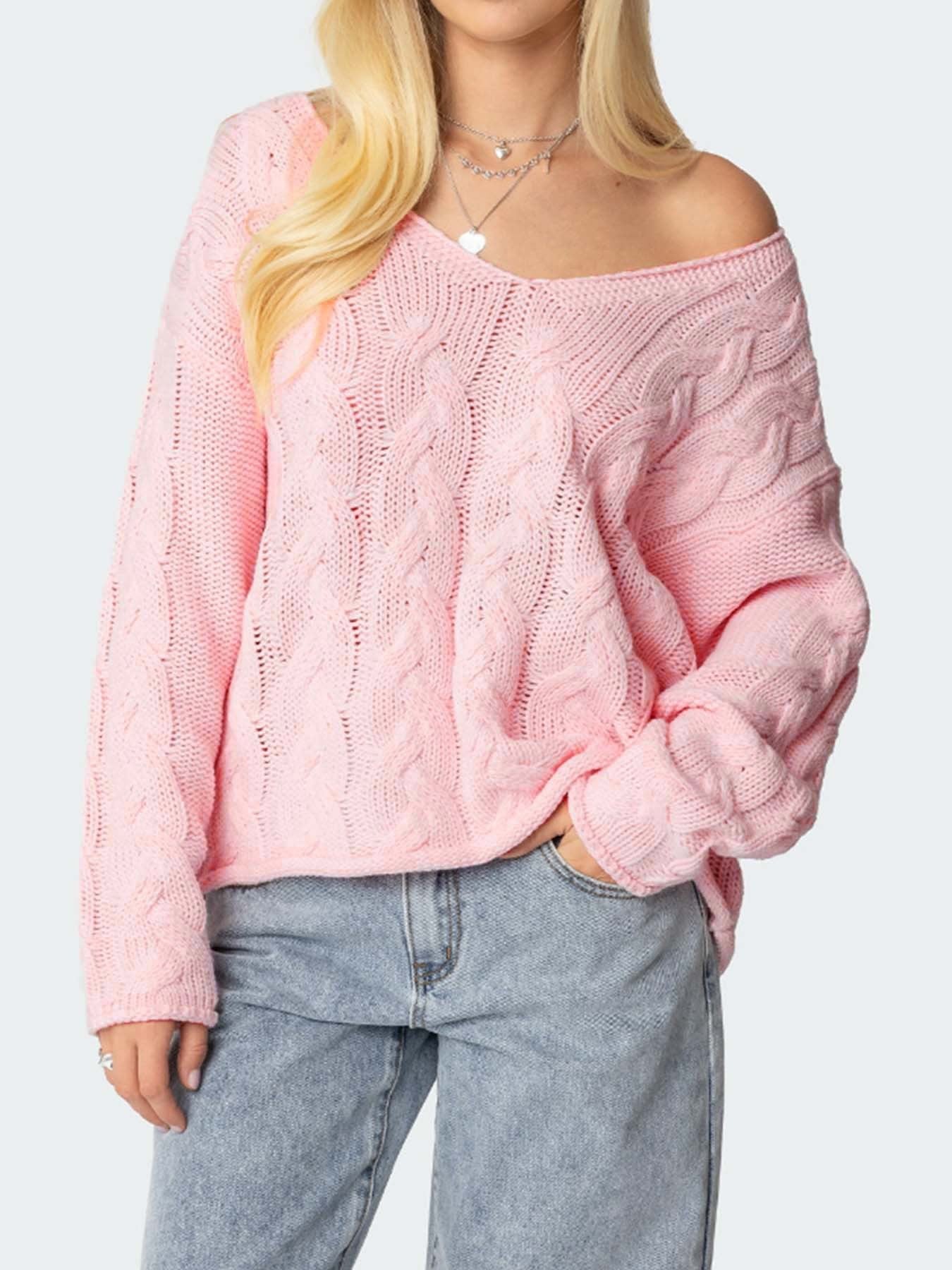 Women's V-neck Twist Knitted Pullover Sweater Blouse