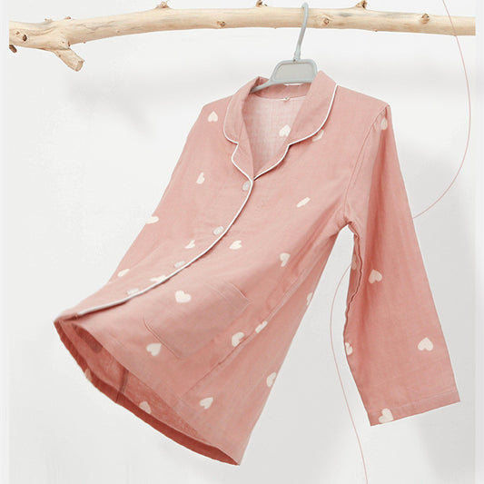 Spring And Summer All Cotton Gauze Cute Cartoon Long Sleeved Pajama Set For Boys And Girls