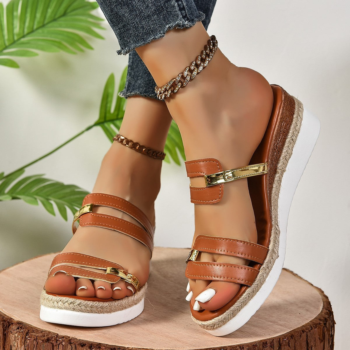 Krispfy Orignals USA - Color Block Strap Wedges Sandals I Fish Mouth Shoes For Women