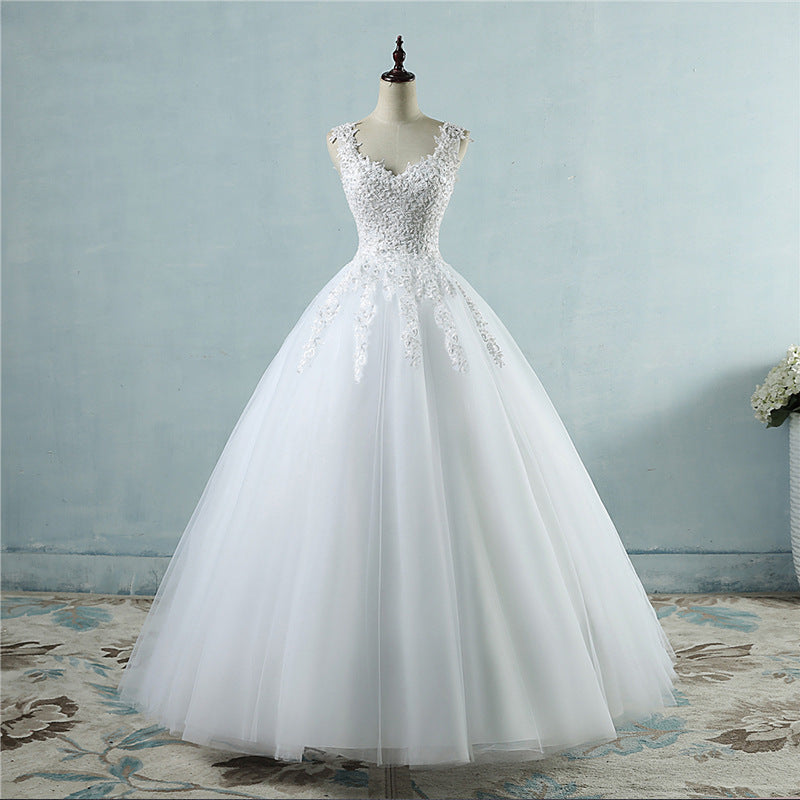 Krispfy.com High Waist Wedding Dress With Deep V-neck