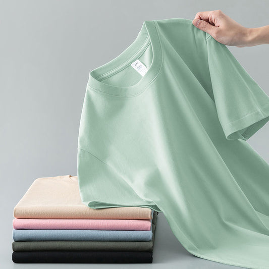 Summer Solid Color Coat Round Neck Bottoming Shirt Half-sleeve Pure Cotton T-shirt Men And Women Short Sleeve