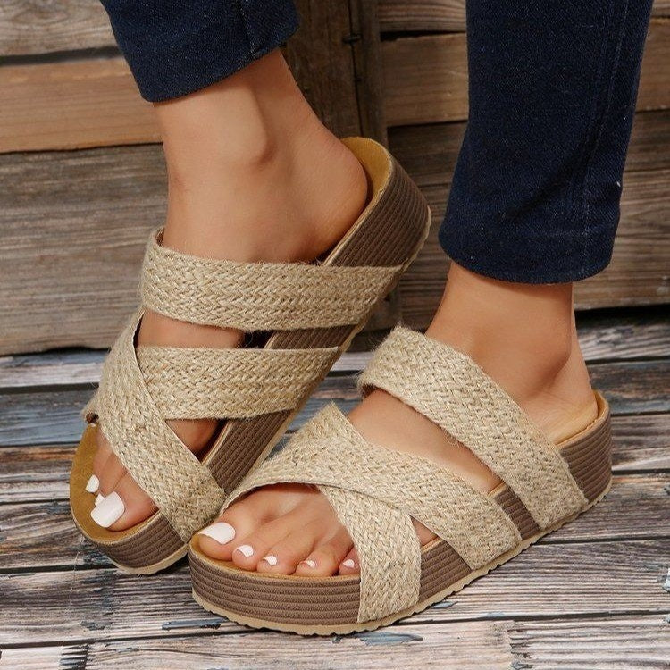Krispfy Orignals USA - Women Cross-strap Slippers Summer I Platform Sandals I  Flat Beach Shoes