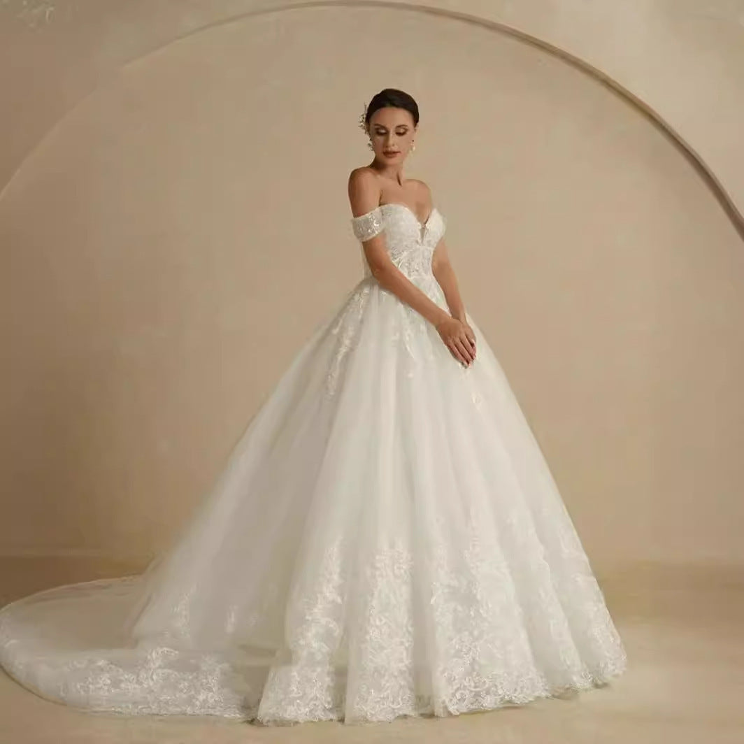 Krispfy.com Off-Shoulder Bridal Main Wedding Dress Elegant Court Style High-grade Luxury French Light Door Yarn