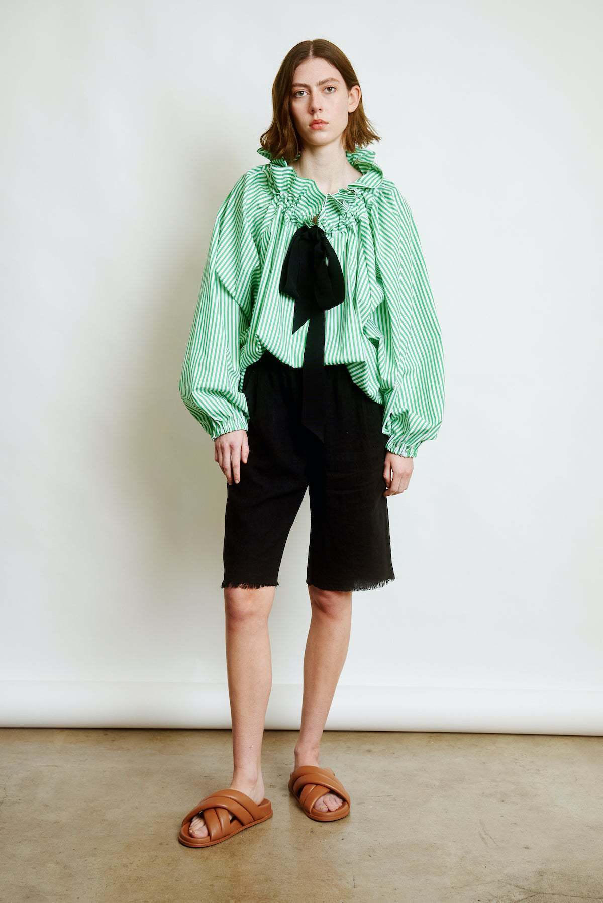 Women's Contrast Color Striped Shirt Lace-up Top