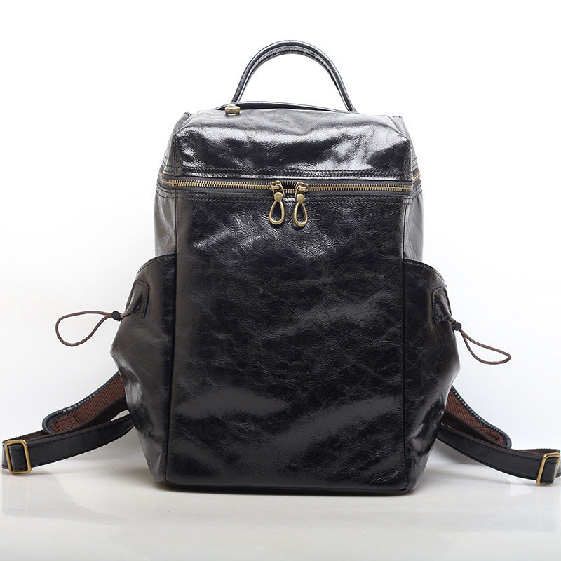 Classic Retro Backpack Crazy Horse Leather Cowhide Multi-compartment