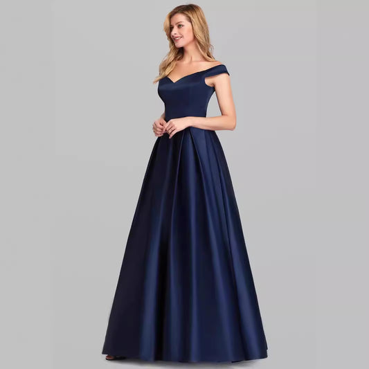Krispfy.com V-neck Solid Color Long Vintage Gown Dress