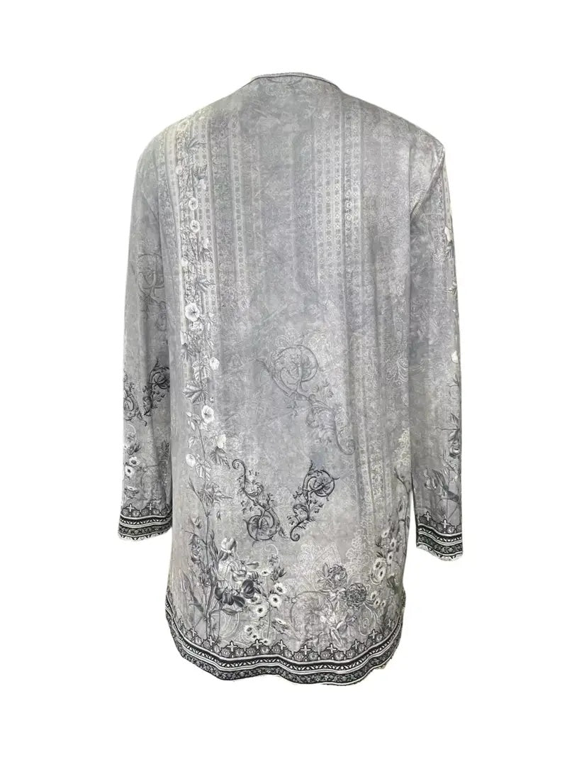 Spring And Autumn New Women's Top Printed Cardigan Casual Long Sleeve Light Jacket Gray