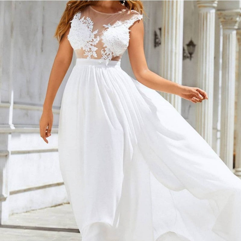 Krispfy.com - Chiffon Lace Trailing Wedding Large Swing Dress