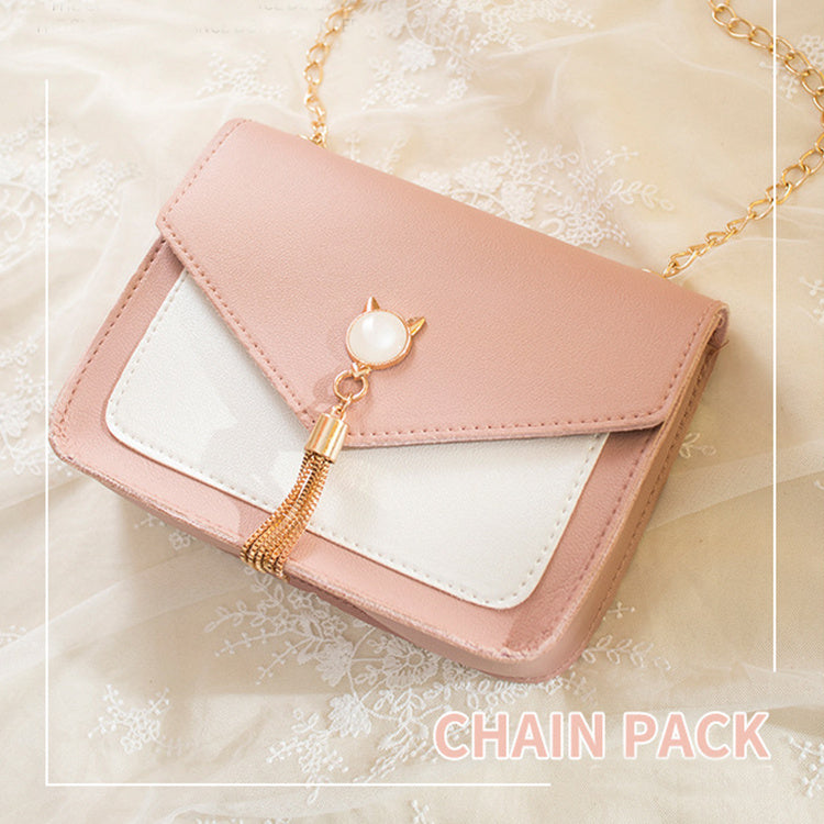 Small Messenger Bag New Sweet And Cute Cat Tassel Decoration Chain One Shoulder Small Square Bag Casual Messenger Bag