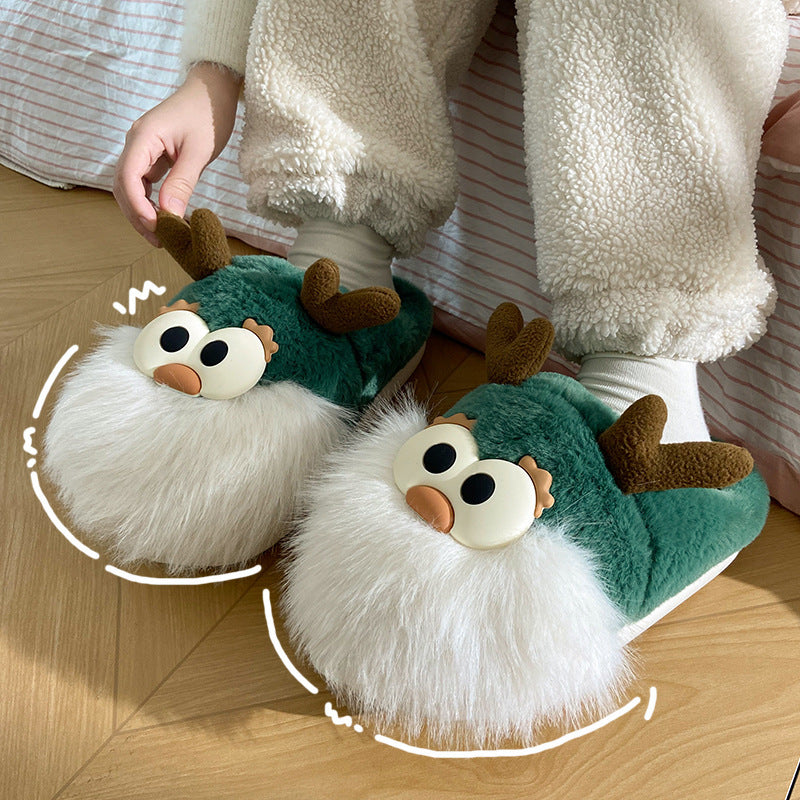 Krispfy Orignals USA - Cute Cartoon Christmas Deer Cotton Shoes I Winter Indoor Floor Home Slippers I Warm Women Plush Shoes